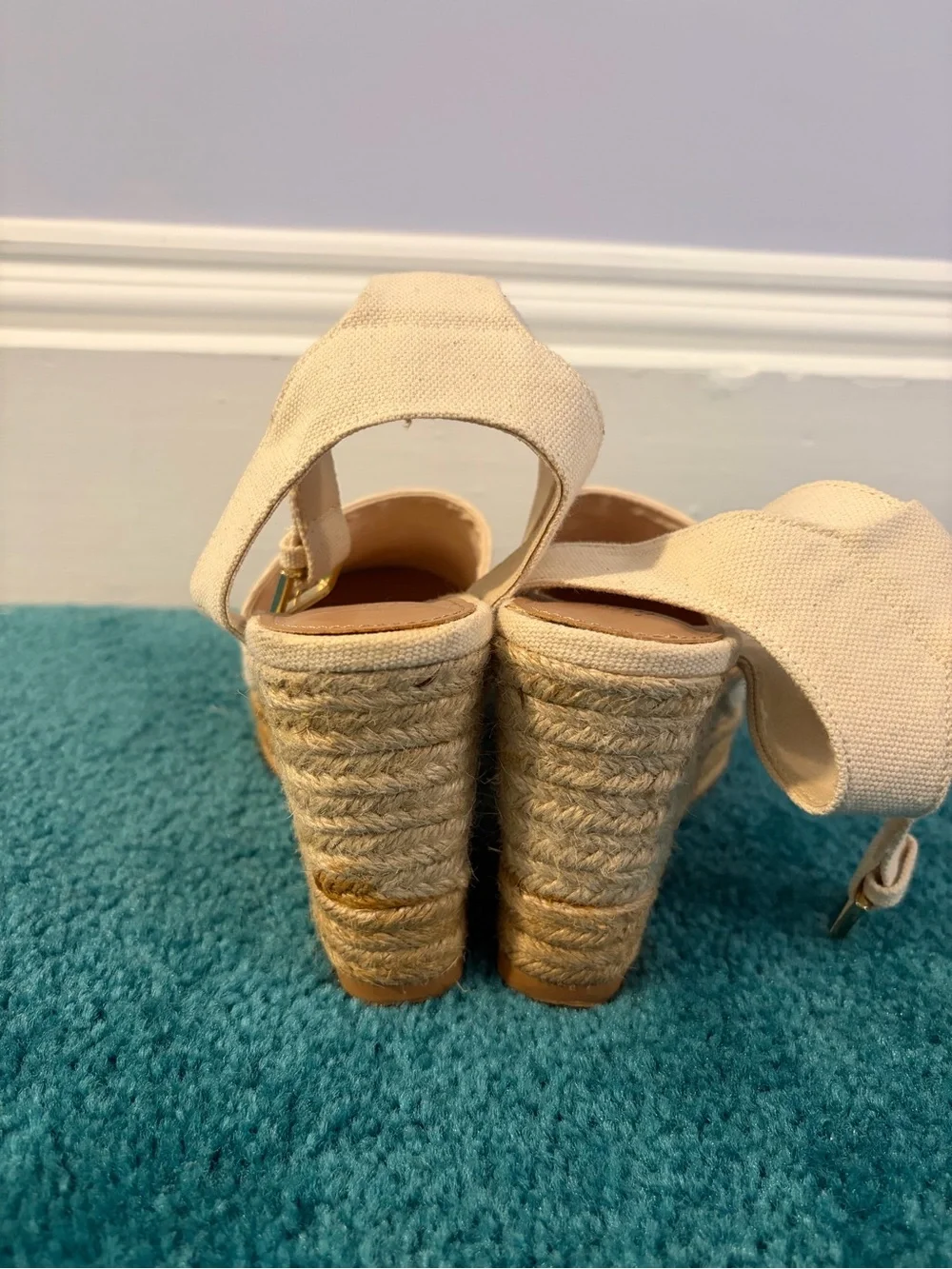 H&M Cream Canvas Espadrille Platform Sandals